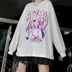 Anime Bad Girl Print Oversized Sweatshirt J30051 White / M