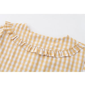 Artistic Sweet Plaid Frill Collar Buttoned Drawstring Shirt Dress J40082