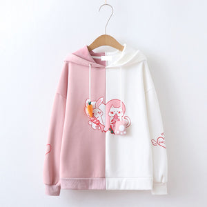 Assorted Colors Rabbit Carrot Hoodie Soft Casual Color Blocking Sweatshirt J30004 Pink / One Size