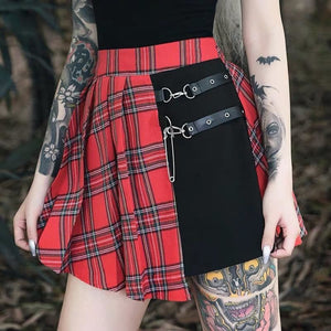 Asymmetric Plaid & Black Skirt Mini Dress J20000