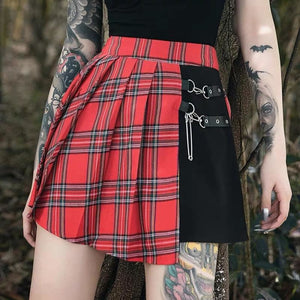 Asymmetric Plaid & Black Skirt Mini Dress J20000