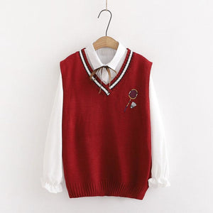 Badminton Embroidery Knit Vest Thin Tie White Shirt J10000 Red / One Size Sweatshirt