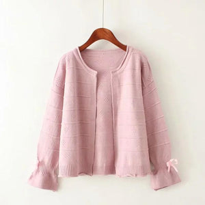 Bell Sleeve Bow Knot Loose Cardigan Sweatshirt J10001 Pink / One Size