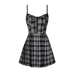 Gothic Grunge Spaghetti Strap Plaid Mini Dress Mp005895 Black / Xs Dress