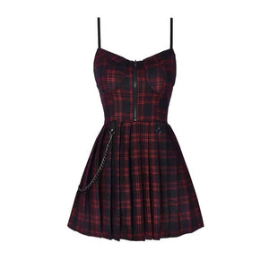 Gothic Grunge Spaghetti Strap Plaid Mini Dress Mp005895 Red / Xs Dress