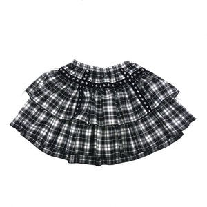 Black And White Plaid Pleated Layered Cake Skirt Black. / One Size