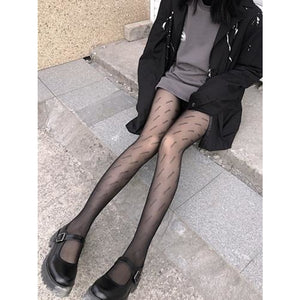 Black Letter Stockings Silk Print Sexy Socks Jk Thin Pantyhose For Women L / One Size