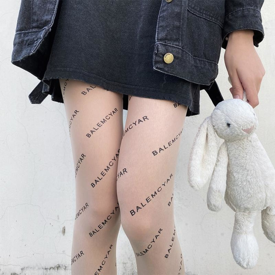 Black Letter Stockings Silk Letter Print Sexy Socks JK Thin Pantyhose -  cosfun