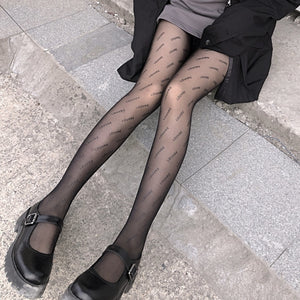 Black Letter Stockings Silk Print Sexy Socks Jk Thin Pantyhose For Women Stockings&socks