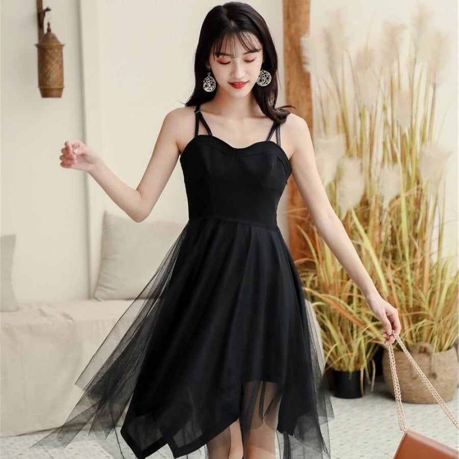 Black Tulle High Waist Sleeveless Slip Dress