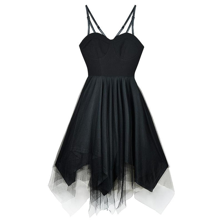 Black Tulle High Waist Sleeveless Slip Dress S