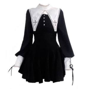 Black White Collage Dark Gothic Stretch Dress Kawaii Cool Girl / Xs