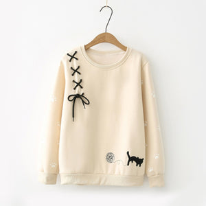 Bow-Knot Kitty Yarn Ball Sweatshirt J10004 Beige / One Size