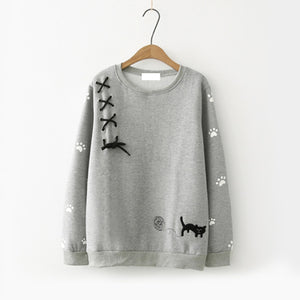 Bow-Knot Kitty Yarn Ball Sweatshirt J10004 Grey / One Size