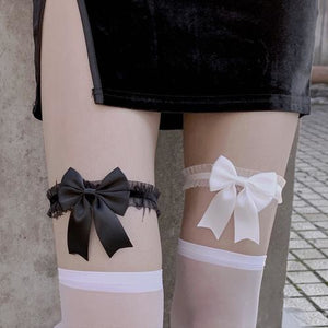 Bowknot Thigh High Over The Knee Fishnet Stockings Jk Socks White Silk / One Size Stockings&socks