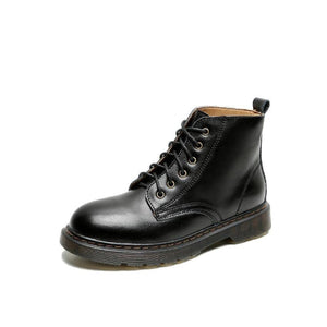 British Style Leather All Solid Martin Jump Boots Black / 34 Shoes