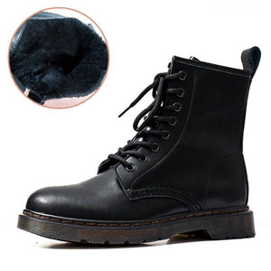 British Style Leather All Solid Martin Jump Boots Black 8-Hole Soft Leather Plush / 34 Shoes
