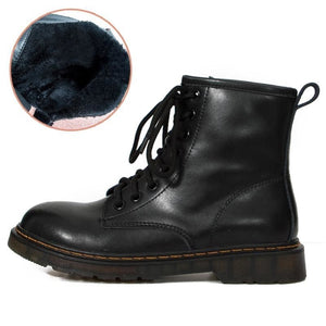 British Style Leather All Solid Martin Jump Boots Black(8 Holes&plush) / 34 Shoes