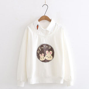 Bunny Carrot Fake Two-Piece Shirt Sweatshirt J10007 White / M