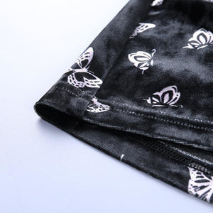 Butterfly Print Split Velvet Slim Skirt