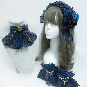 Original Gorgeous Lolita Rose Lace Hairband and Brooch S22670