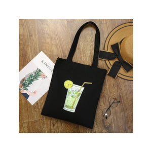 Cartoon Canvas Shopping Tote Bag Black 1 / One Size