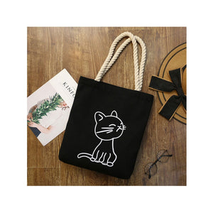 Cartoon Canvas Shopping Tote Bag Black 2 / One Size