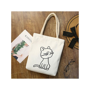 Cartoon Canvas Shopping Tote Bag White 1 / One Size