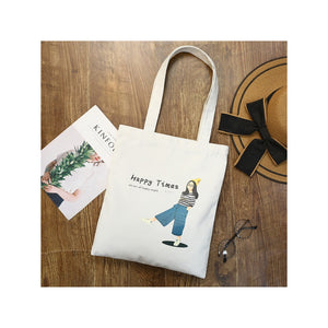 Cartoon Canvas Shopping Tote Bag White 2 / One Size