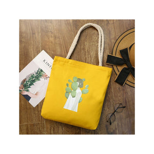 Cartoon Canvas Shopping Tote Bag Yellow / One Size