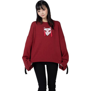 Cartoon Fox Face Embroidery Tassels Sweater Pullover Mp005913 Red / One Size Sweatshirt