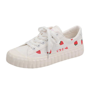 Casual Strawberry Print Shoes Breathable Canvas Sneaker J40365 White / 35 Sneakers
