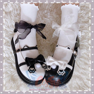 Cat Claw Ears Bow Buckle Flats Lolita Mary Janes Shoes J40374