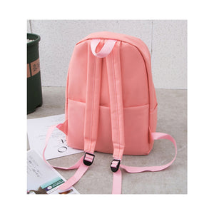 Cat Ears Printed Candy Color Canvas Backpack Handbag 3Pcs Set