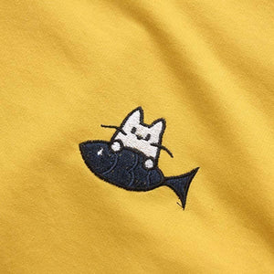 Cat Fish Embroidery Loose Sweatshirt J10022