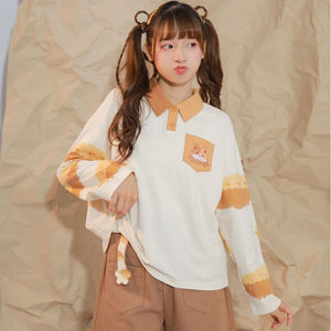 Cat Print Pocket Polo Top Claw Shorts Casual Set