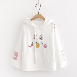 Characters And Cute Fruits Print Pocket Student Loose Hoodies J40003 White / One Size Hoodie