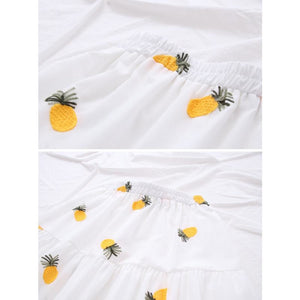 Cherry Strawberry Pineapple Embroidery A-Line Pleated Skirt
