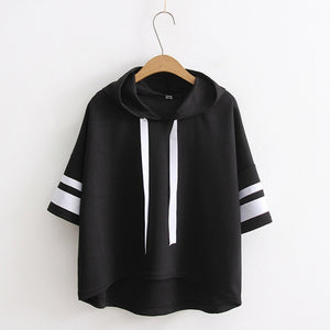 College Style Short Sleeve Sweat Shirt Hooded Sport T-Shirt Mp006253 Black / One Size T-Shirt