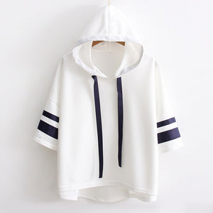 College Style Short Sleeve Sweat Shirt Hooded Sport T-Shirt Mp006253 White / One Size T-Shirt