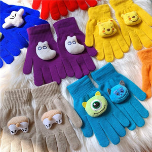 Couple Cute Little Monster Cartoon Students Warm Winter Handmade Gloves