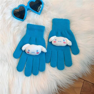 Couple Cute Little Monster Cartoon Students Warm Winter Handmade Gloves Lake Blue Drop Eared Dog /