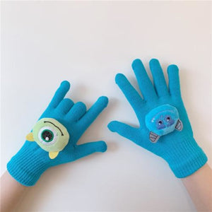 Couple Cute Little Monster Cartoon Students Warm Winter Handmade Gloves Lake Blue Monsters / One