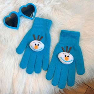 Couple Cute Little Monster Cartoon Students Warm Winter Handmade Gloves Lake Blue Snowman / One Size
