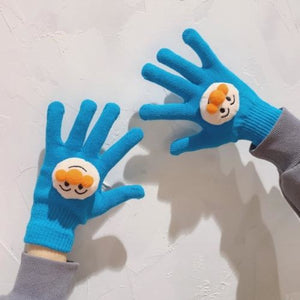 Couple Cute Little Monster Cartoon Students Warm Winter Handmade Gloves Peacock Blu Anpanman / One