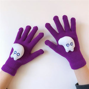 Couple Cute Little Monster Cartoon Students Warm Winter Handmade Gloves Purple White Hippos / One