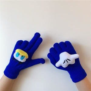 Couple Cute Little Monster Cartoon Students Warm Winter Handmade Gloves Sapphire Donald Duck / One