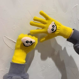 Couple Cute Little Monster Cartoon Students Warm Winter Handmade Gloves Yellow Crayon Shin / One