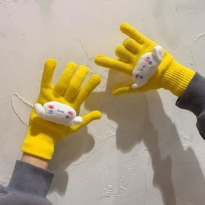 Couple Cute Little Monster Cartoon Students Warm Winter Handmade Gloves Yellow Drop Eared Dog / One