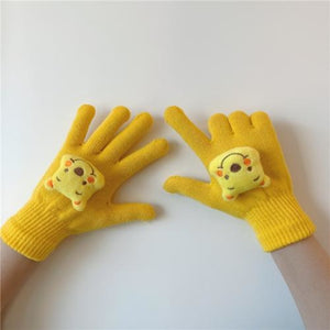 Couple Cute Little Monster Cartoon Students Warm Winter Handmade Gloves Yellow Winnie Pooh / One